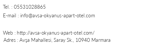 Ava Okyanus Apart Otel telefon numaralar, faks, e-mail, posta adresi ve iletiim bilgileri